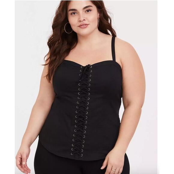 Torrid Women's Size 4X Black Poplin Lace-Up Cami Corset Lacing Sleeveless Top - Picture 1 of 10